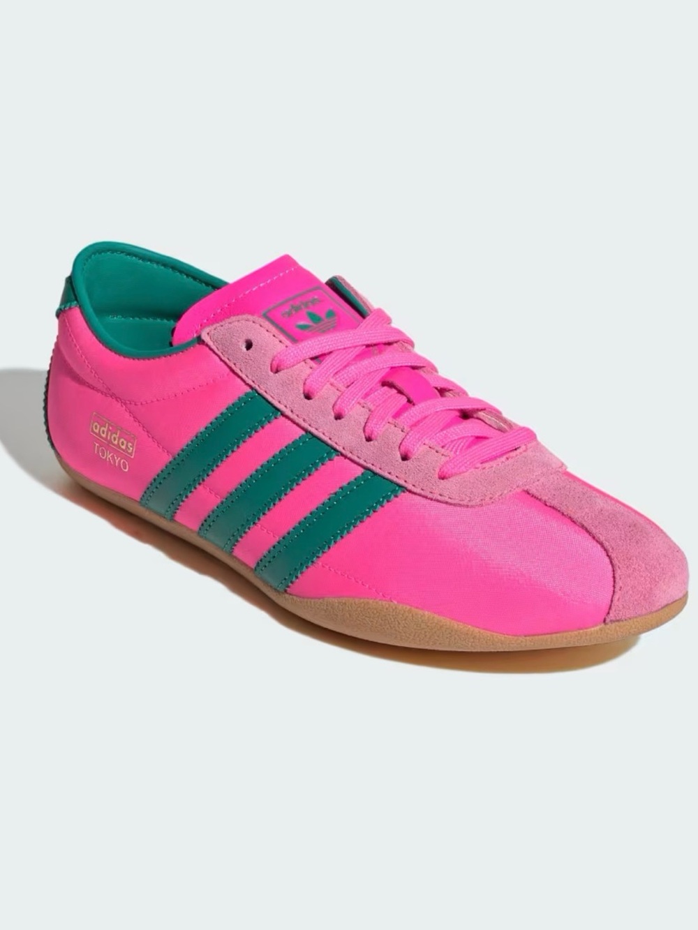 New Adidas Tokyo Women's Sneakers in Vibrant Pink with Green Stripes Size 6.5M